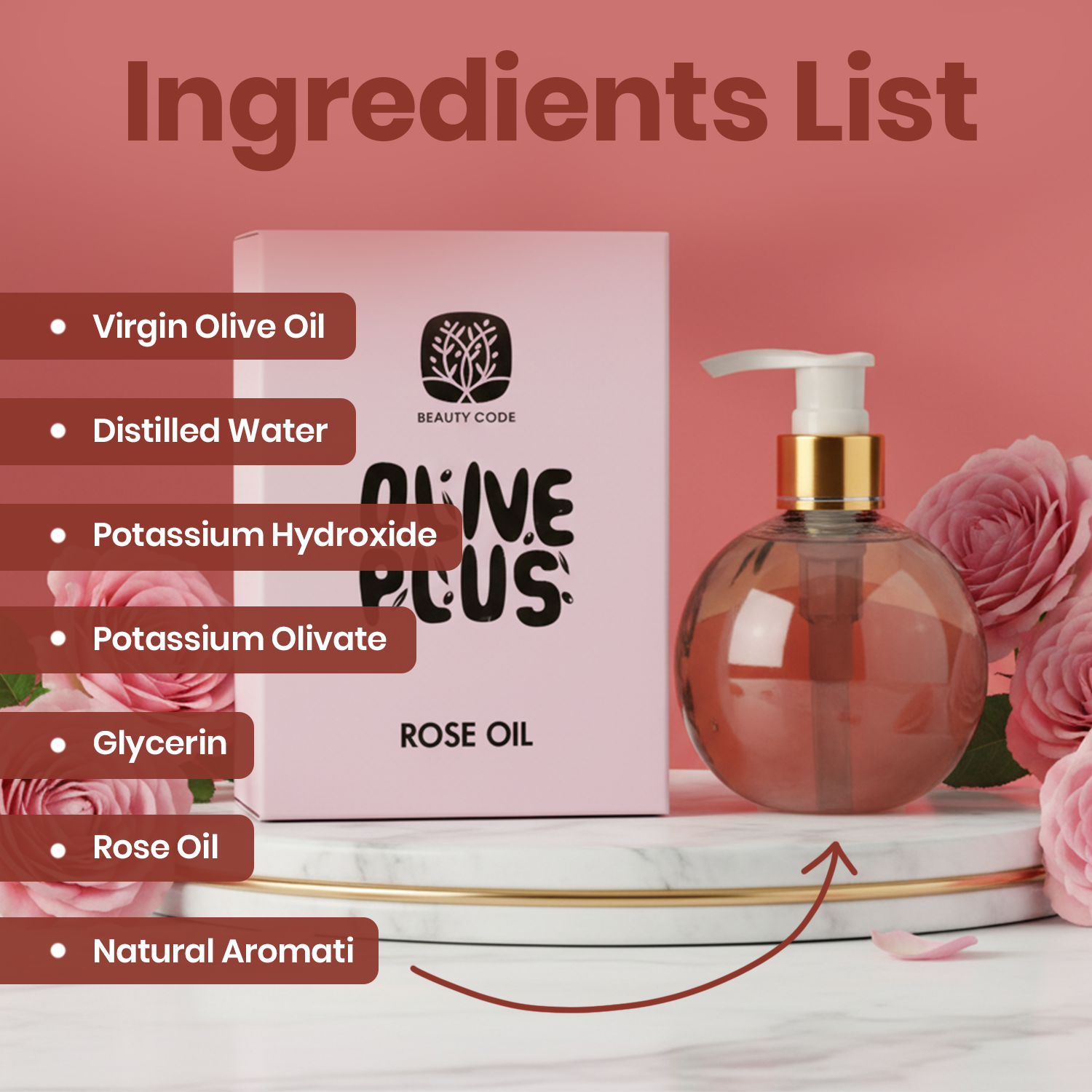 Rose Oil Liquid Soap | Organic Liquid Soap | Olive Plus Shop